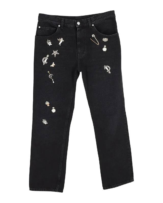 Skinny women jeans with a form - fitting designAlexander McQueen Embellished Jeans in Black Cotton Denim