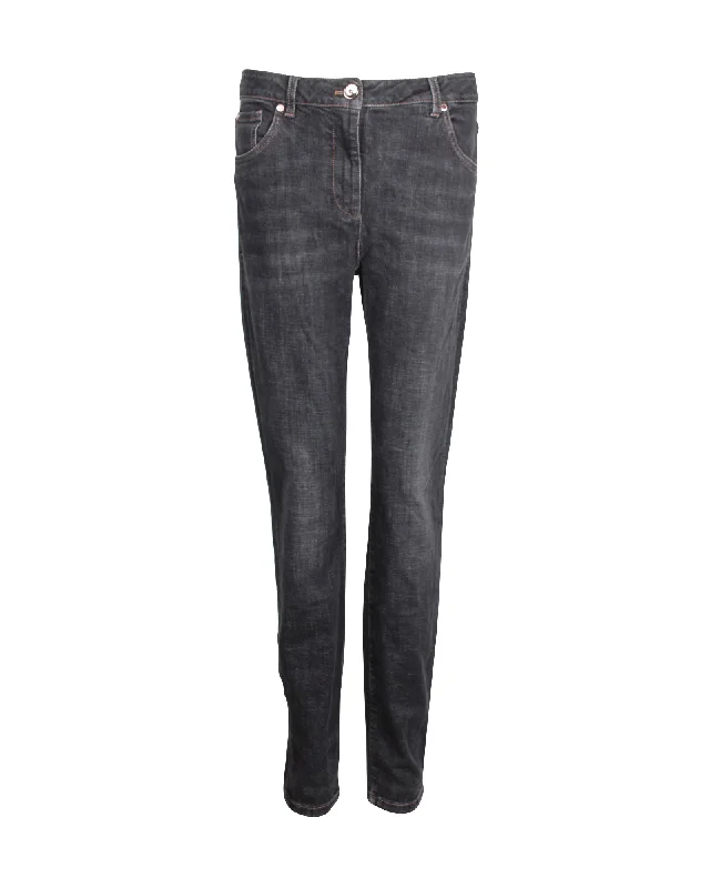 Button - fly women jeans with a traditional touchBrunello Cucinelli Slim Fir Jeans in Dark Blue Cotton