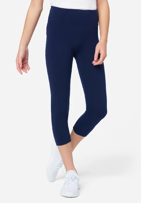 Women's Fleece - Lined Tight Trousers in Dark Blue for Warmth in Cold WeatherCrop Leggings