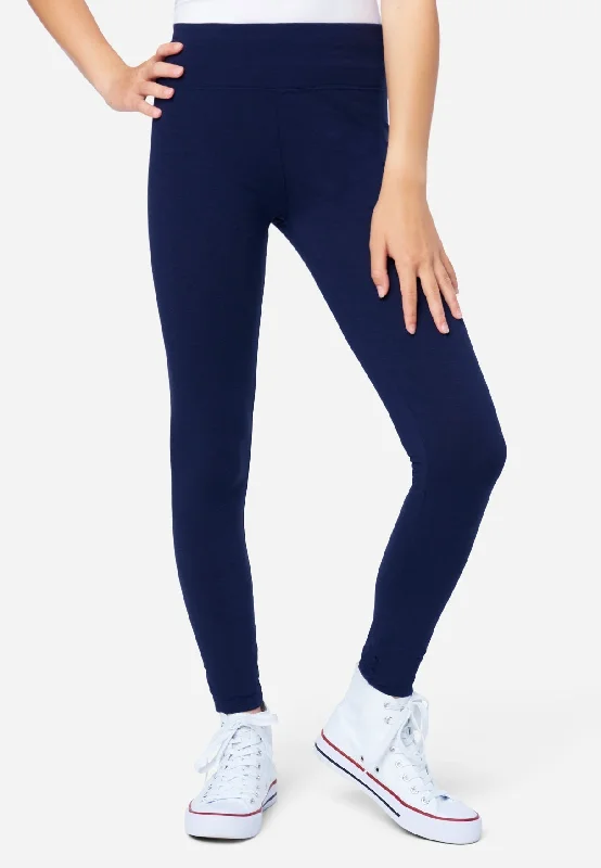 Women's Fleece - Lined Tight Trousers in Dark Blue for Warmth in Cold WeatherCasual High-Rise Full-Length Leggings