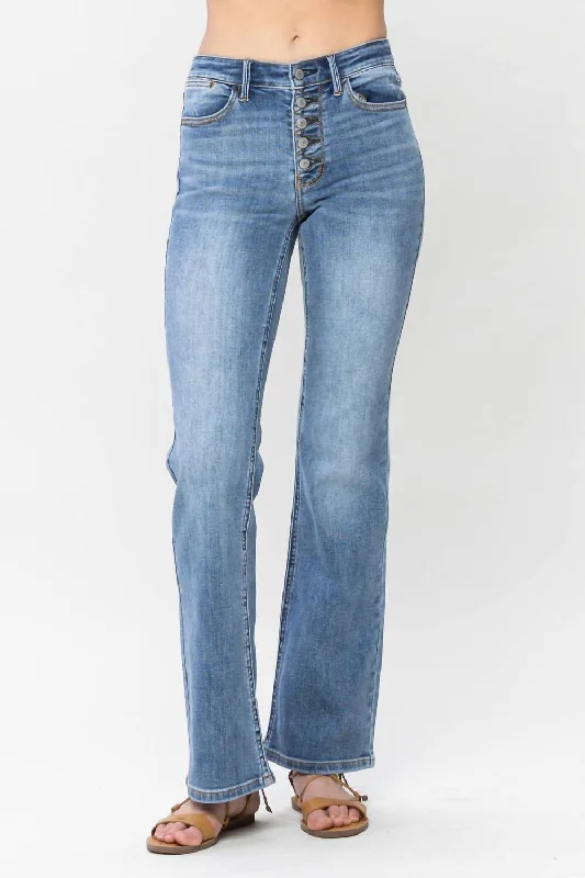 Light - wash women jeans for a fresh and summery appearanceDare To Flare Button Fly Bootcut Jeans In Blue