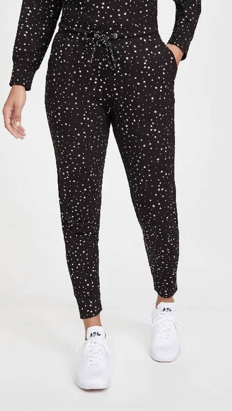 Plus Size Women's Printed Tight Trousers in Floral Patterns for a Spring - Inspired OutfitFoil Printed Jogger In Black/silver Stars