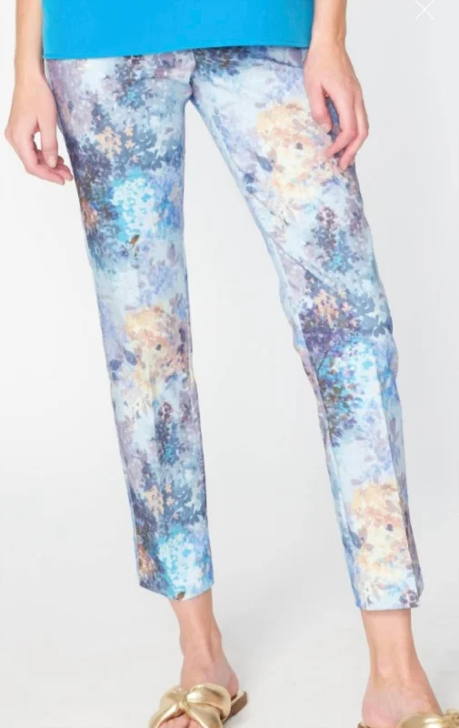 Plus Size Women's Embroidered Tight Trousers in White for a Feminine and Elegant StyleFront Zip Ankle Pant Monet In Blue Multi