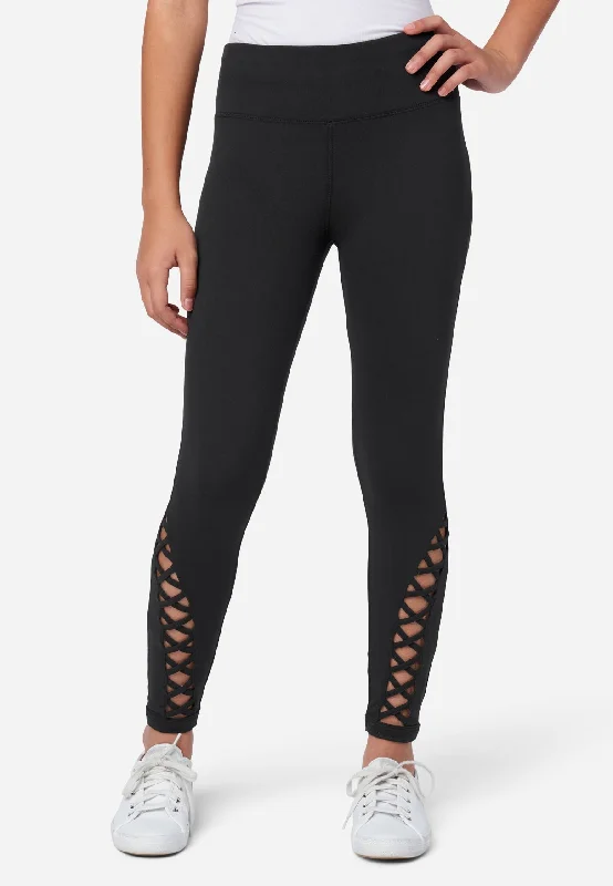 Women's Tight Trousers with Drawstring Waist in Khaki for a Relaxed and Adjustable FitLattice Ankle Detail Legging