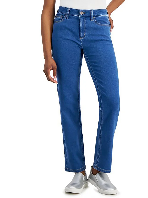 Stretch women jeans for enhanced mobility and comfortPetites Lexington Womens Mid Rise Medium Wash Straight Leg Jeans