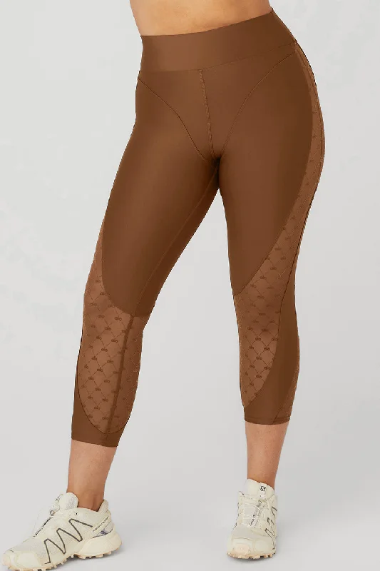 Women's Tight Trousers with Rhinestone Embellishments in Silver for a Sparkly LookAirlift Mesh High-Waist Celeste Capri - Cinnamon Brown