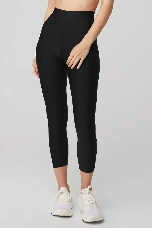 Women's Leather - Look Tight Trousers with Zipper Details in Dark Gray for an Urban StyleHigh-Waist Airlift Capri - Black