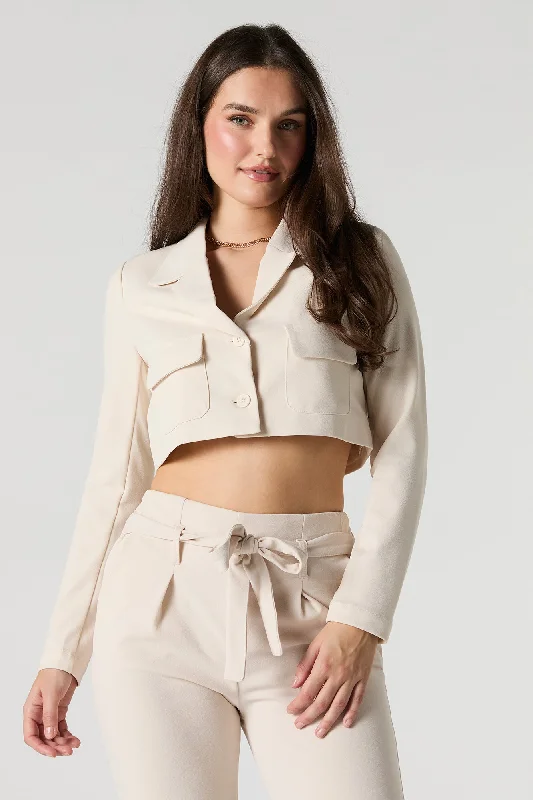 Plus Size Women's Military - Inspired Blazers with Gold Accents for a Bold LookButton Front Cropped Blazer