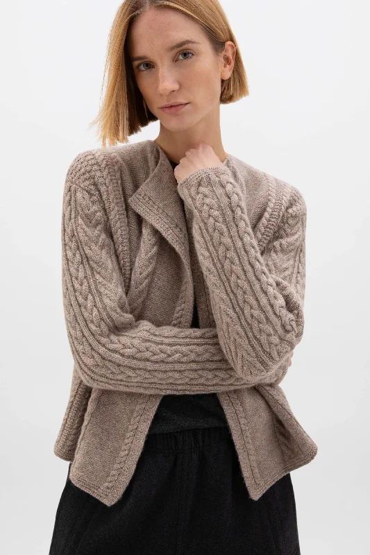 open front women cardigan for easy stylingAran Cable Cashmere Waterfall Cardigan