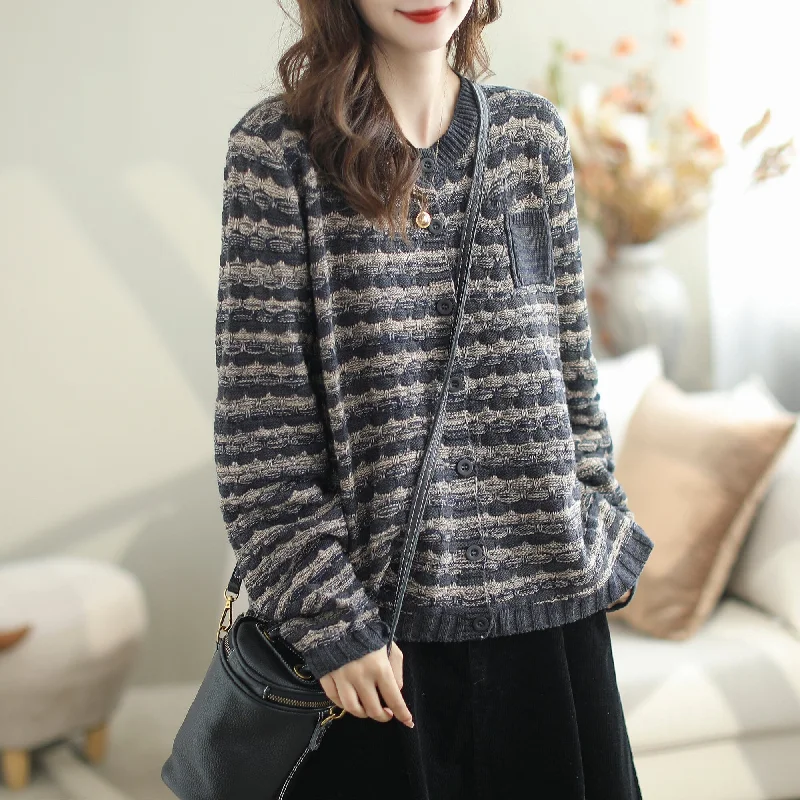 lightweight women cardigan for spring and fallAutumn Casual Stylish Stripe Cotton Knitted Loose Cardigan