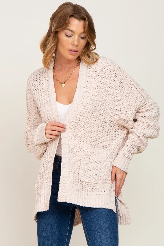 hooded women cardigan for added warmth and styleBeige Chunky Knit Oversized Cardigan