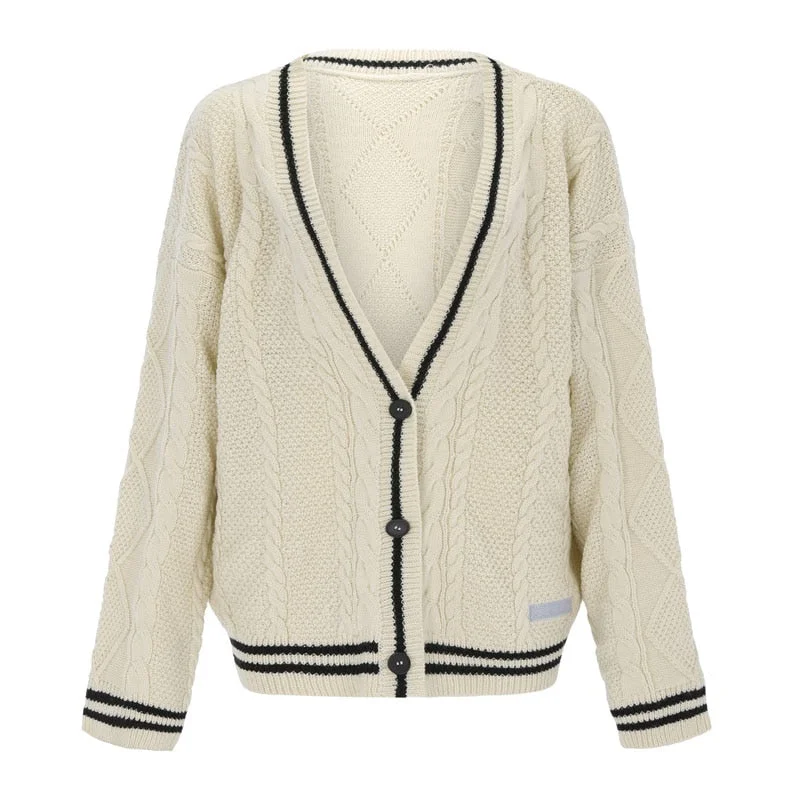 boyfriend style women cardigan for a relaxed fitAmy Fashion - Beige V-neck Star Embroidery Cardigan