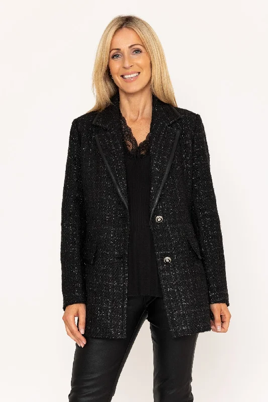 Women's Slim - Fit Blazers in Charcoal Gray for a Professional AppearanceBlack Boucle Sparkly Blazer