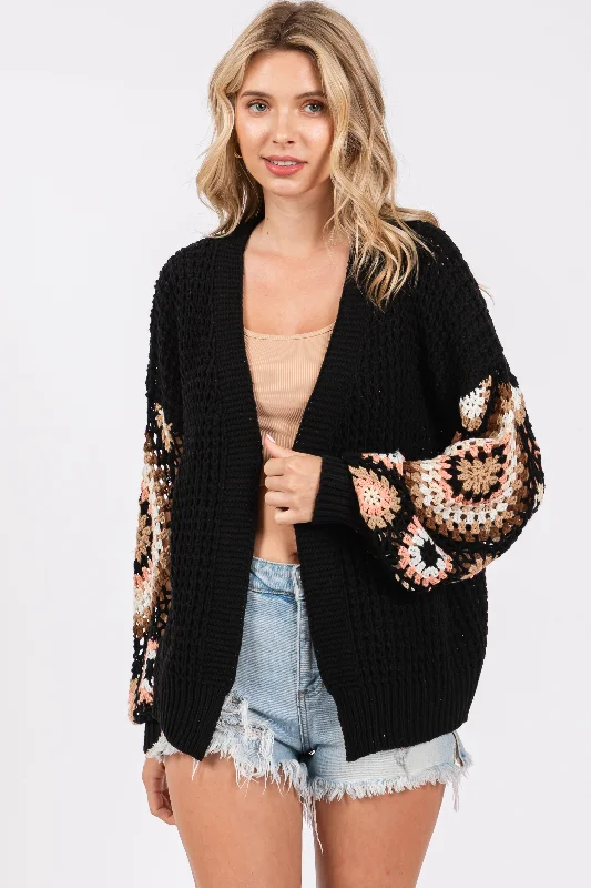 hooded women cardigan for added warmth and styleBlack Sleeve Crochet Cardigan