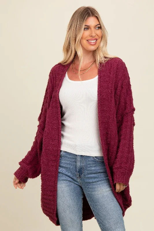 hand knitted women cardigan with artisanal charmBurgundy Chunky Knit Dolman Cardigan