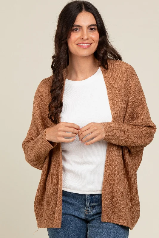 organic cotton women cardigan for an eco - friendly choiceCamel Knit Open Front Cardigan