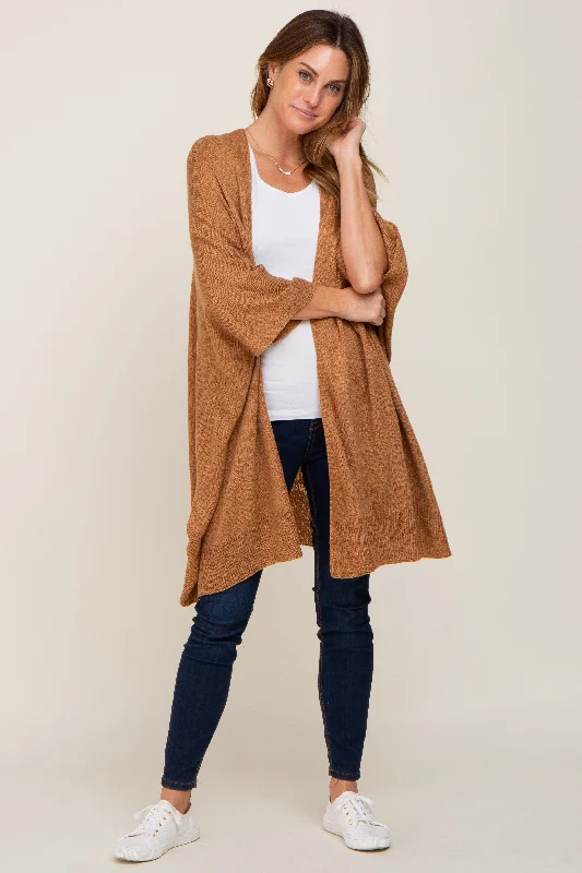 hooded women cardigan for added warmth and styleCamel Knit Open Front Cardigan