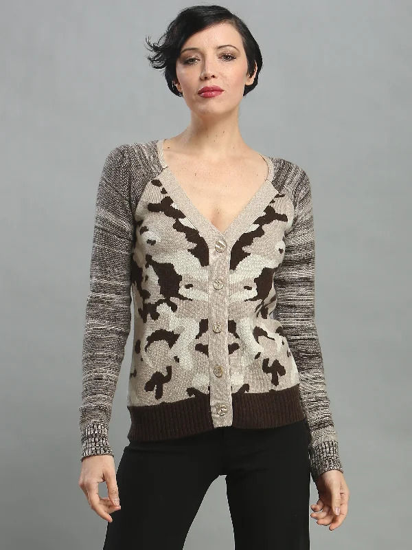 cable knit women cardigan with intricate patternsCamouflage Cardigan