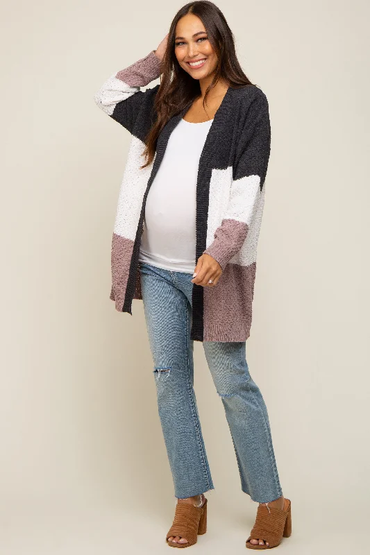 sequin embellished women cardigan for special occasionsCharcoal Color Blocked Soft Knit Maternity Cardigan