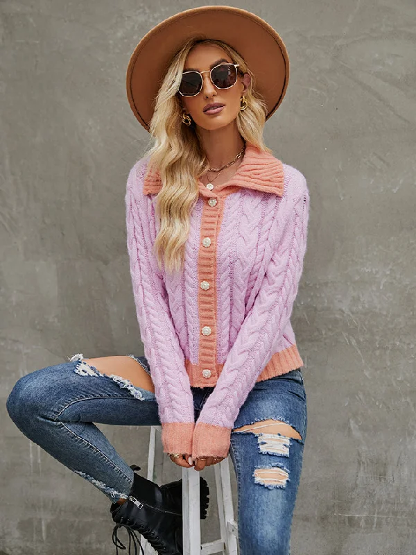 open front women cardigan for easy stylingCollared Neck Long Sleeve Cardigan