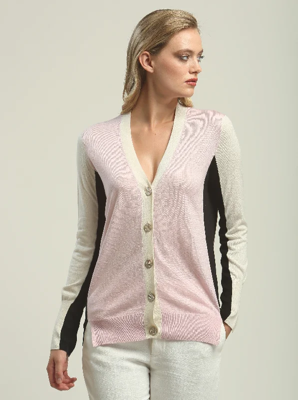 long length women cardigan with side slitsColorblock Boyfriend Cardigan