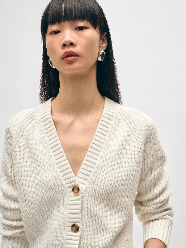 hand knitted women cardigan with artisanal charmCotton Linen Ribbed Cardigan