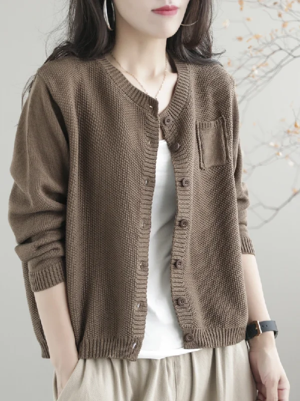 boyfriend style women cardigan for a relaxed fitWomen Casual Cardigan Long Sleeves  Loose Knitted Button Pocket Jacket