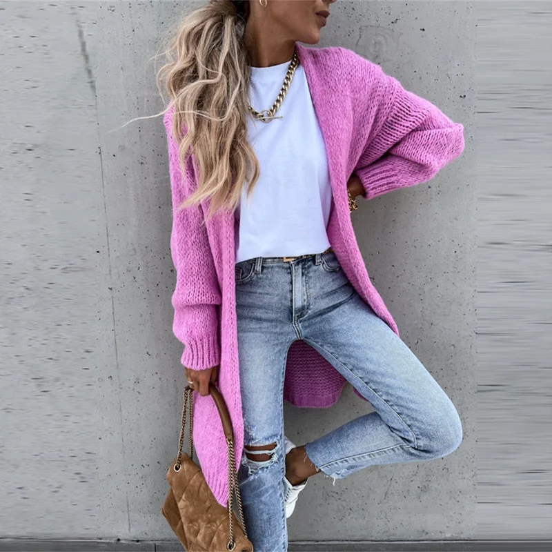 open front women cardigan for easy stylingAmy Fashion - Female Elegant Simple Basic Soft Winter Long Sleeve Cardigan