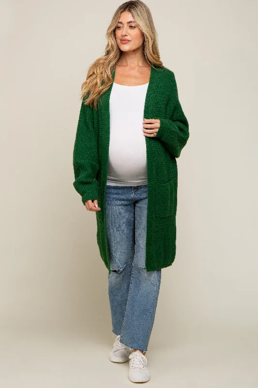 cable knit women cardigan with intricate patternsForest Green Chunky Waffle Knit Maternity Cardigan