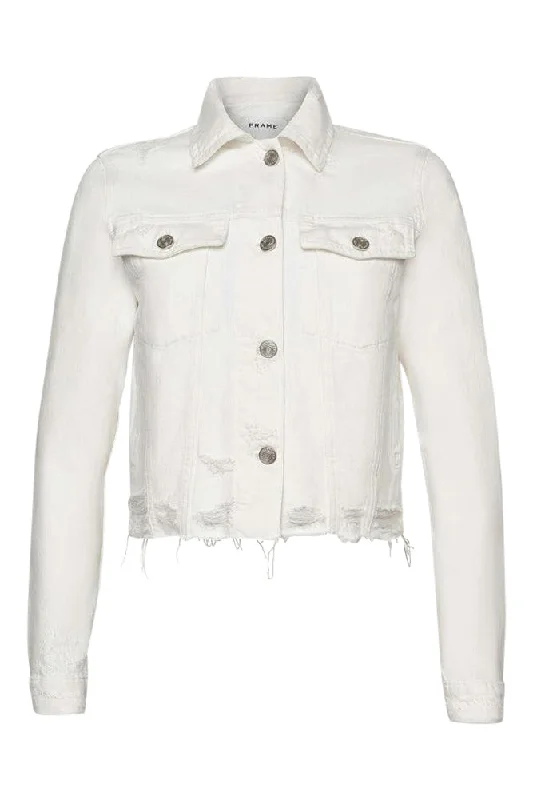 Oversized Women's Printed Blazers in Animal Patterns for a Statement PieceFrame Denim Le Vintage Jacket in White Rips