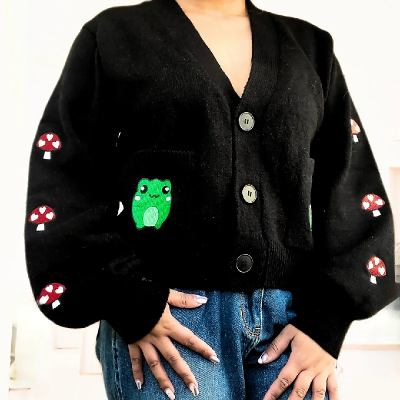 cropped women cardigan to pair with high - waisted jeansFrogs and Mushrooms Cardigan