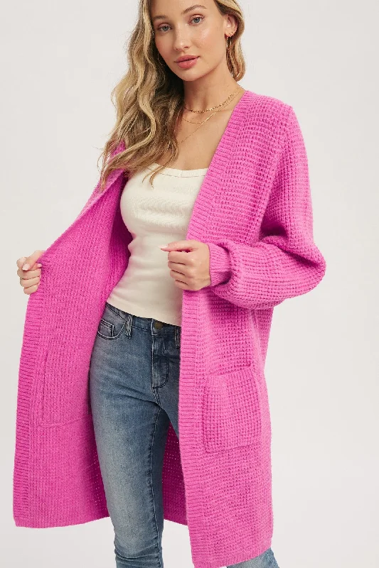 maternity women cardigan for expecting momsFuchsia Chunky Waffle Knit Cardigan