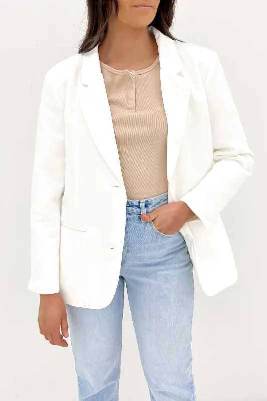 Single - Breasted Women's Linen Blend Blazers in Earth Tones for Casual WearHazel Blazer White