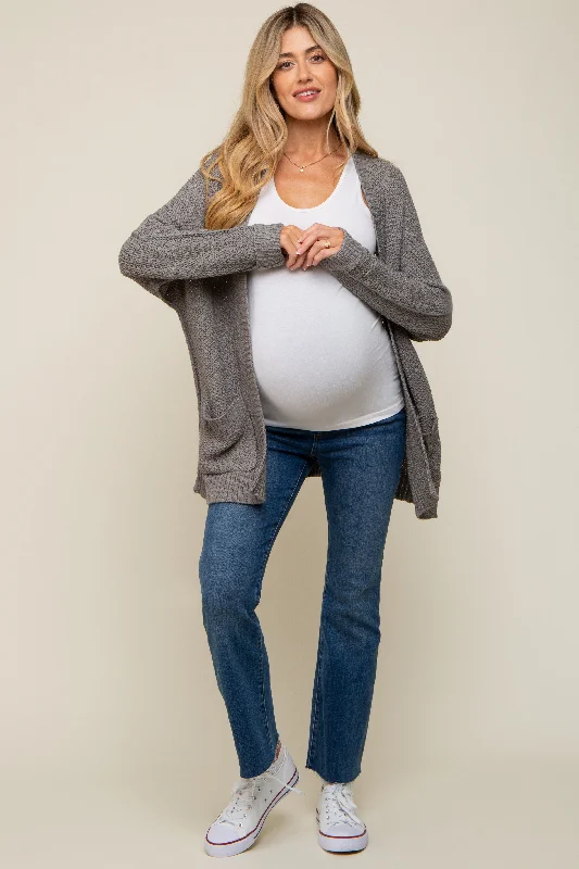 organic cotton women cardigan for an eco - friendly choiceHeather Grey Cuff Sleeve Maternity Cardigan