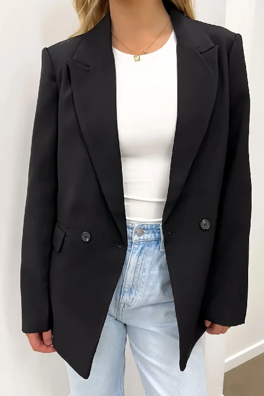 Plus Size Women's Double - Breasted Wool Blazers for Winter Office WearJade Blazer Black