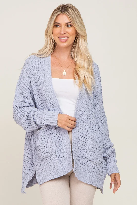 machine washable women cardigan for easy careLight Blue Chunky Knit Oversized Cardigan