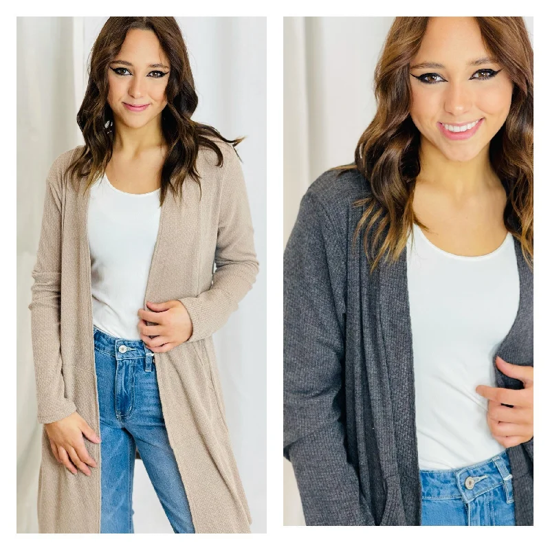 cropped women cardigan to pair with high - waisted jeansLong Cardigan with Pockets