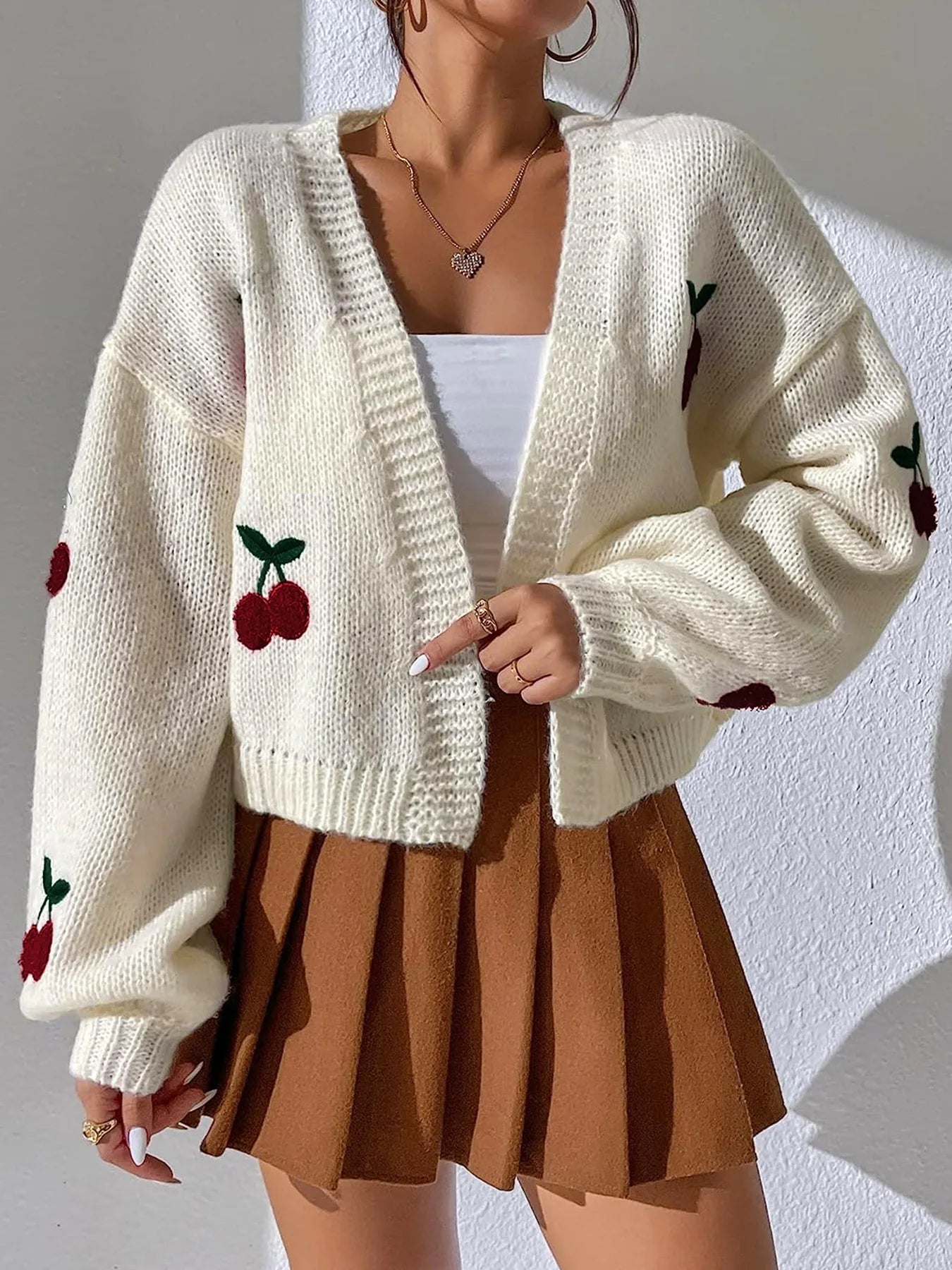 machine washable women cardigan for easy careLong-Sleeved Solid Color Embroidered Fashion Spring Autumn Winter Sweater