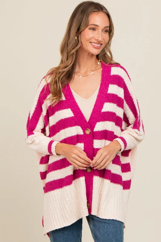 sequin embellished women cardigan for special occasionsMagenta Textured Knit Striped Oversized Cardigan