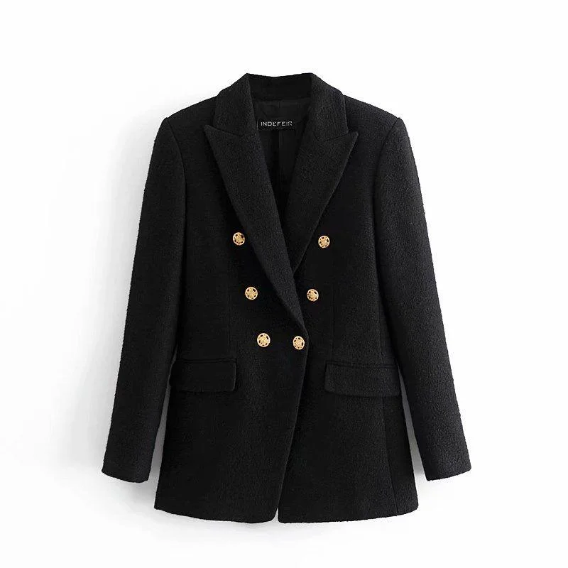 Plus Size Women's Military - Inspired Blazers with Gold Accents for a Bold LookMalota Statement Tweed Blazer in Black