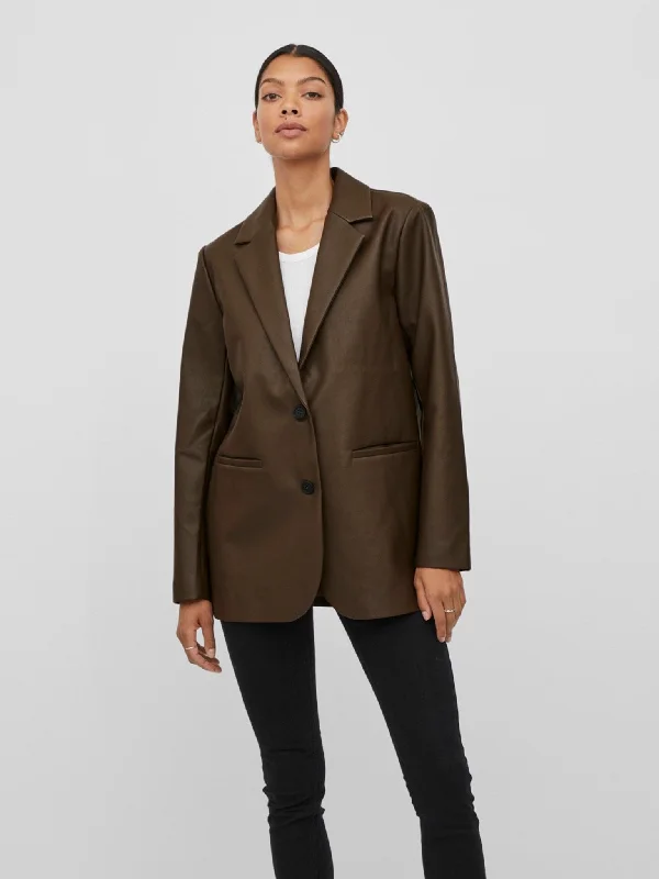 Women's Slim - Fit Blazers in Charcoal Gray for a Professional AppearanceMaya Coated Blazer - Demitasse