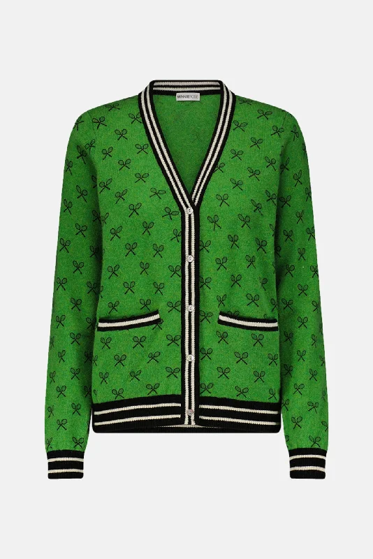 boyfriend style women cardigan for a relaxed fitTennis Club Print Cardigan Golf Green