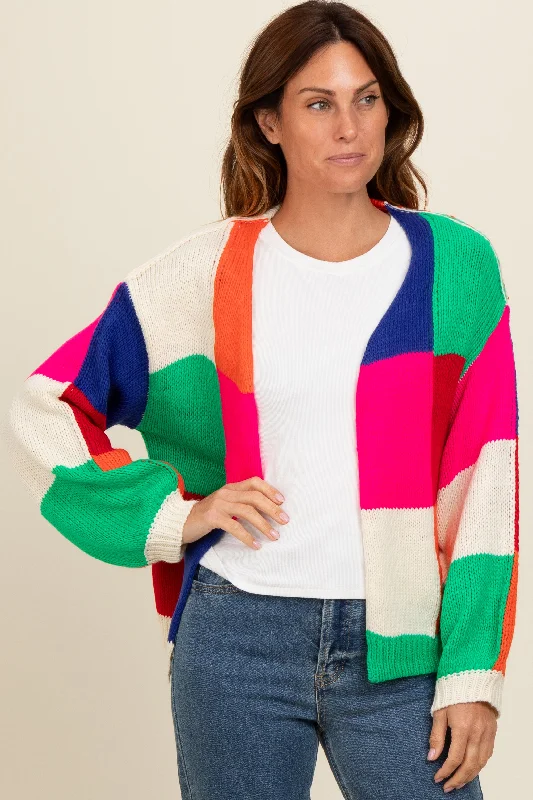 cropped women cardigan to pair with high - waisted jeansMulticolor Checkered Cardigan Sweater