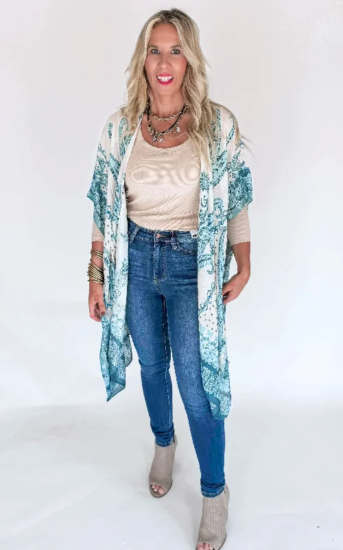 open front women cardigan for easy stylingMykene Paisley Kimono - Final Sale