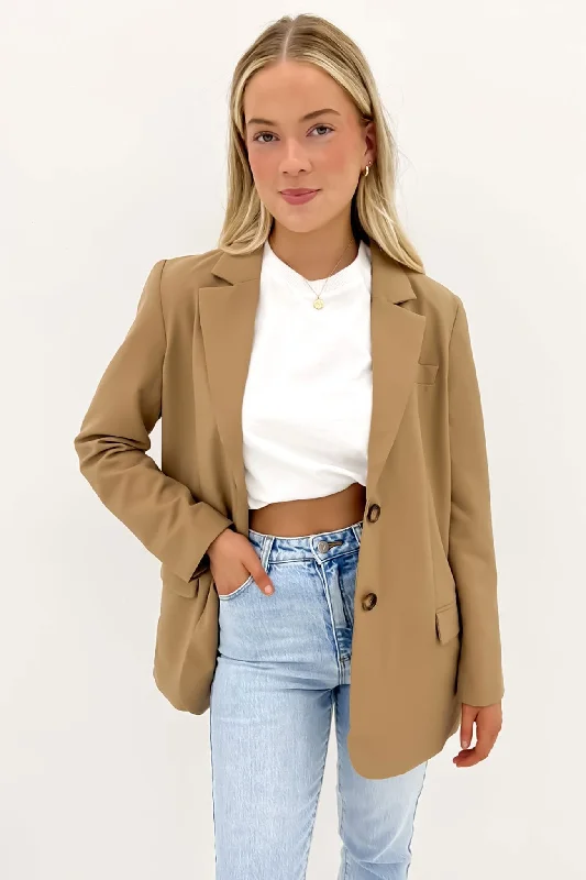 Double - Breasted Women's Leather Blazers in Taupe for an Edgy LookNaomi Blazer Oatmeal