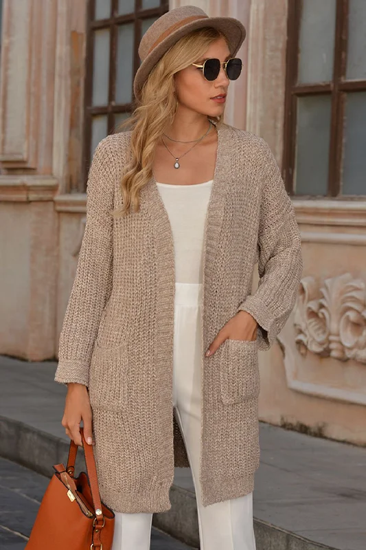 sequin embellished women cardigan for special occasionsOpen Front Drop Shoulder Cardigan with Pockets