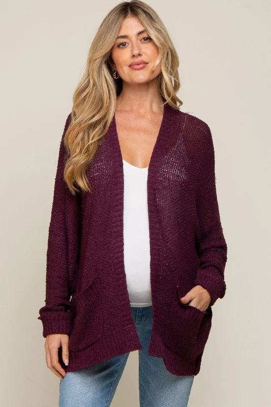 plus size women cardigan for comfortable layeringPlum Cuff Sleeve Maternity Cardigan