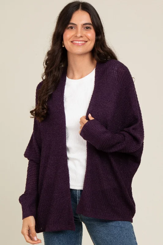 hooded women cardigan for added warmth and stylePlum Knit Open Front Cardigan