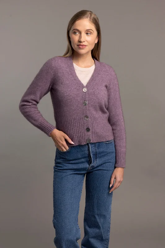 hand knitted women cardigan with artisanal charmRib Cardi