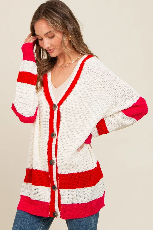 cashmere blend women cardigan for a luxurious feelRed Colorblock Button Down Cardigan